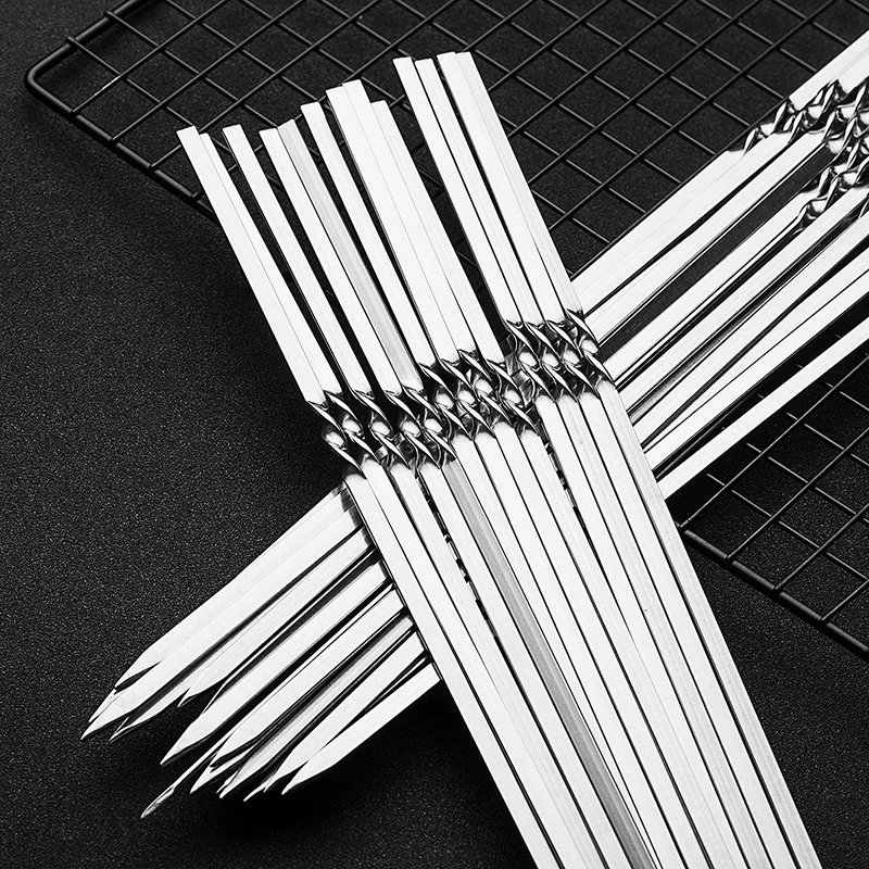 10/15Pcs Stainless Steel Barbecue Skewer Reusable BBQ Kebab Skewers  for Outdoor Camping Picnic Tools Cooking Tools