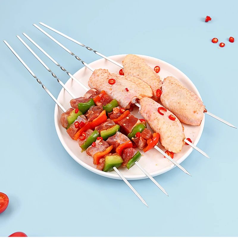 10/15Pcs Stainless Steel Barbecue Skewer Reusable BBQ Kebab Skewers  for Outdoor Camping Picnic Tools Cooking Tools