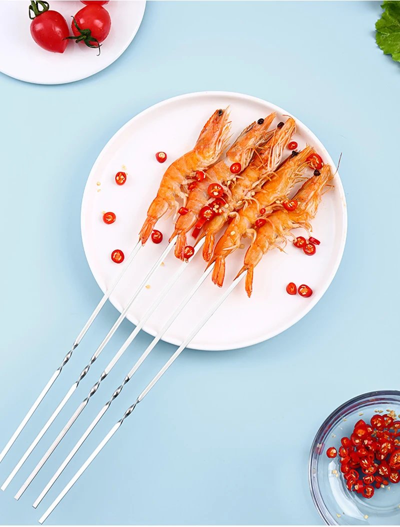 10/15Pcs Stainless Steel Barbecue Skewer Reusable BBQ Kebab Skewers  for Outdoor Camping Picnic Tools Cooking Tools