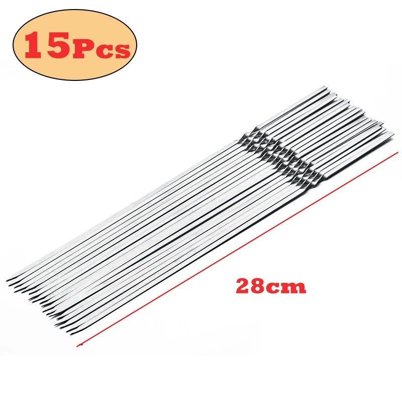 10/15Pcs Stainless Steel Barbecue Skewer Reusable BBQ Kebab Skewers  for Outdoor Camping Picnic Tools Cooking Tools