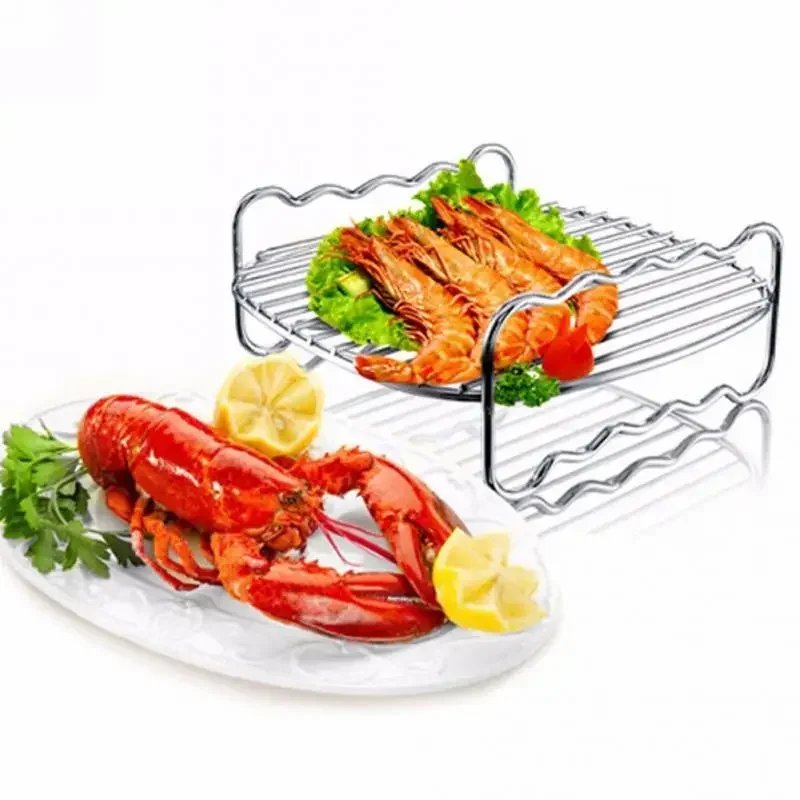 Baking Tray Skewers Air Fryer Stainless Steel Holder BBQ Rack Double Layer Grill Baking Tray Replacement Barbecue Kitchen Tools Baking Tray Skewers Air Fryer Stainless Steel Holder BBQ Rack Double Layer Grill Baking Tray Replacement Barbecue Kitchen Tools