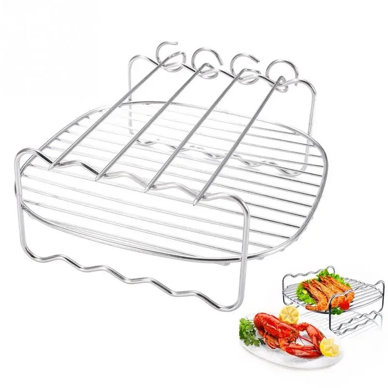 Baking Tray Skewers Air Fryer Stainless Steel Holder BBQ Rack Double Layer Grill Baking Tray Replacement Barbecue Kitchen Tools Baking Tray Skewers Air Fryer Stainless Steel Holder BBQ Rack Double Layer Grill Baking Tray Replacement Barbecue Kitchen Tools
