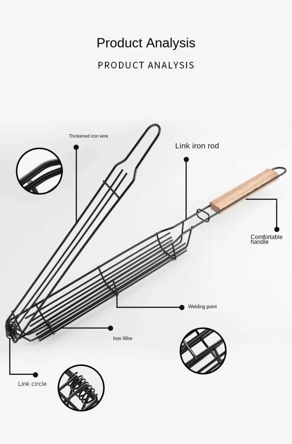 Barbecue Grill Stainless Steel Non-Stick Grill Basket with Handle BBQ Roast Rack for Home Outdoor Picnic Kitchen Dining Tools