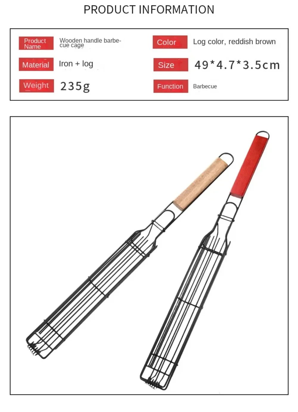 Barbecue Grill Stainless Steel Non-Stick Grill Basket with Handle BBQ Roast Rack for Home Outdoor Picnic Kitchen Dining Tools