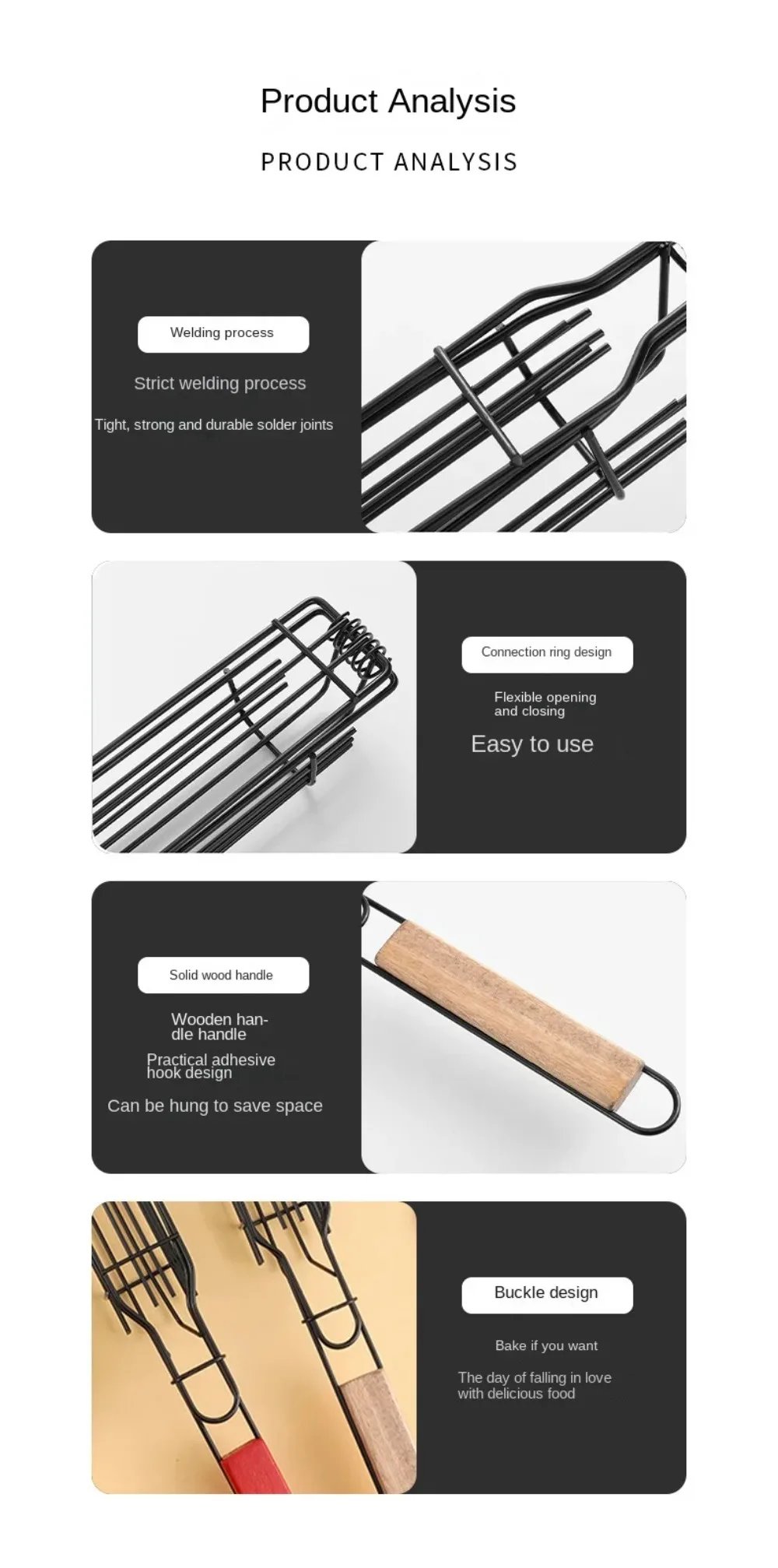 Barbecue Grill Stainless Steel Non-Stick Grill Basket with Handle BBQ Roast Rack for Home Outdoor Picnic Kitchen Dining Tools