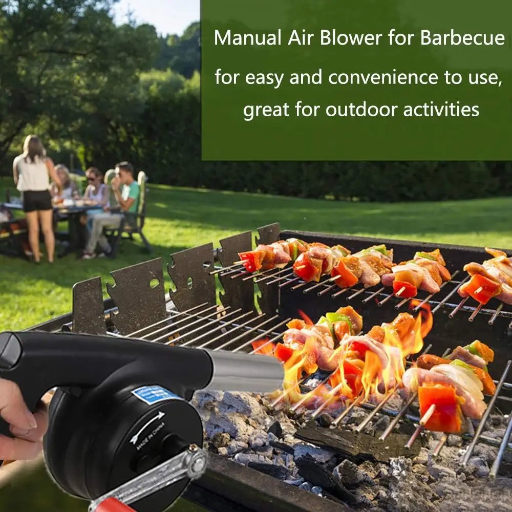 Hand Crank BBQ Fan Portable Barbecue Air Blower Outdoor Cooking Picnic Bellows for Picnic Camping Hiking Stove Grill Accessories