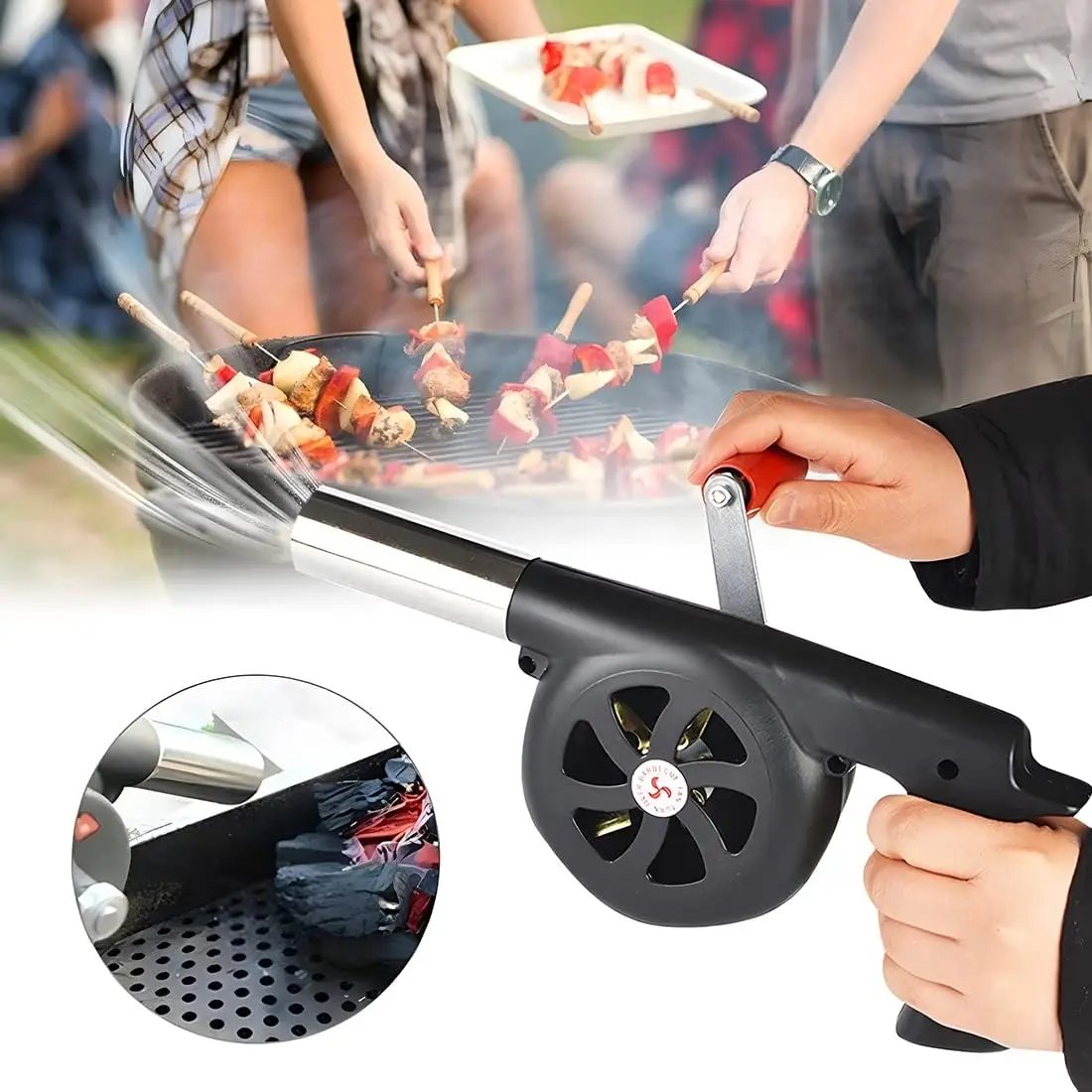Hand Crank BBQ Fan Portable Barbecue Air Blower Outdoor Cooking Picnic Bellows for Picnic Camping Hiking Stove Grill Accessories