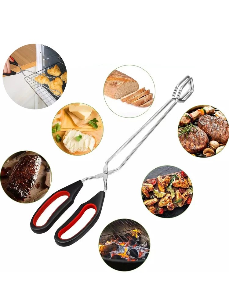 Barbecue Scissor Tongs Grilled Food Tong Long Handle Scissor BBQ Bread Roast Clip Kitchen Baking Tongs BBQ Accessories BBQ Tools