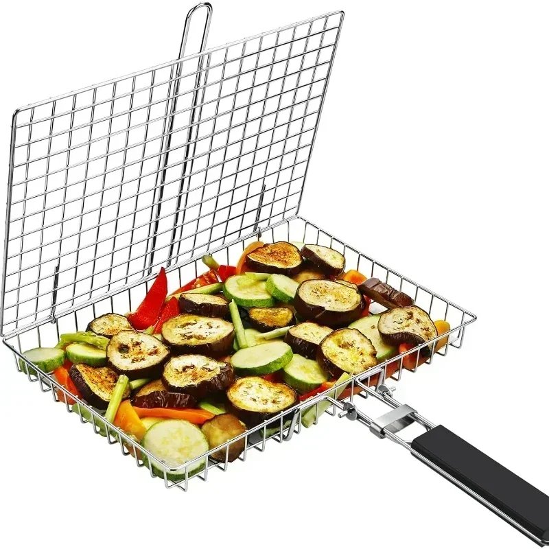 Portable Grill Basket Folding Stainless Steel BBQ Grill Basket with Handle for Fish Vegetables Shrimp Cooking Cookware Tools New Portable Grill Basket Folding Stainless Steel BBQ Grill Basket with Handle for Fish Vegetables Shrimp Cooking Cookware Tools New