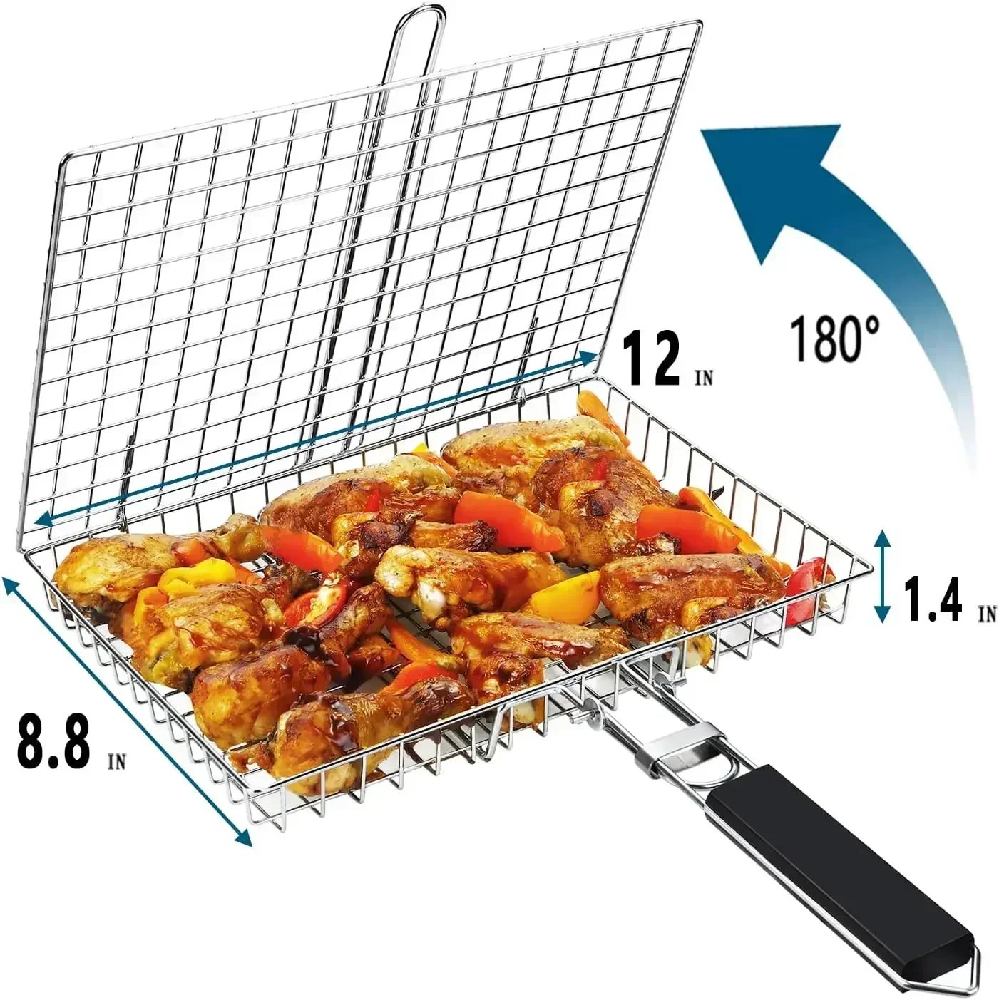 Portable Grill Basket Folding Stainless Steel BBQ Grill Basket with Handle for Fish Vegetables Shrimp Cooking Cookware Tools New