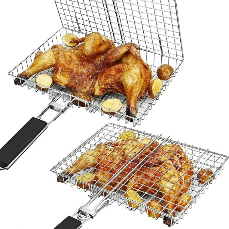 Portable Grill Basket Folding Stainless Steel BBQ Grill Basket with Handle for Fish Vegetables Shrimp Cooking Cookware Tools New Portable Grill Basket Folding Stainless Steel BBQ Grill Basket with Handle for Fish Vegetables Shrimp Cooking Cookware Tools New
