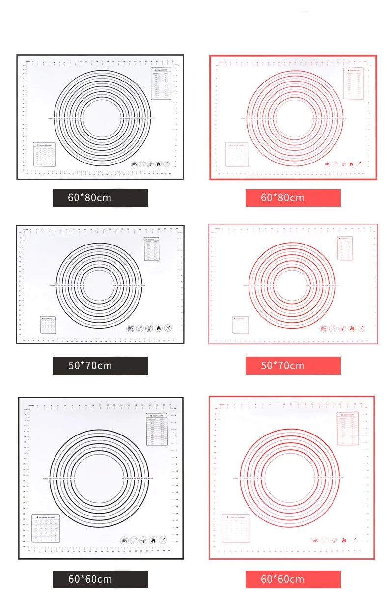 Black And Red Kneading Dough Mat Silicone Baking Mat Pizza Cake Dough Maker Kitchen Cooking Grill Gadgets Bakeware