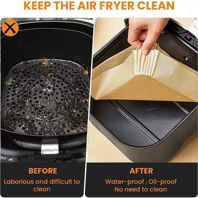 Air Fryer 50/100PCS Bakeware Disposable Paper Tray Non-Stick Mat Oil-proof Liner Non-Stick Mat for Kitchen Oven Baking Paper