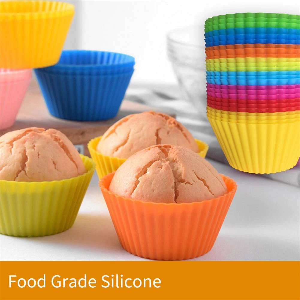 12pcs/Set Silicone Cake Mold Round Shaped DIY Cake Decorating Tools Muffin Cupcake Baking Molds Kitchen Cooking Bakeware Maker