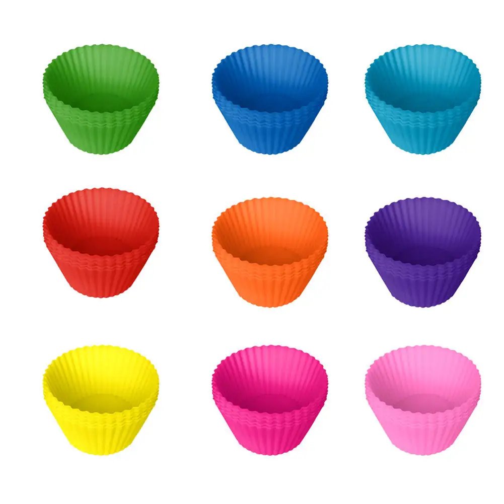12pcs/Set Silicone Cake Mold Round Shaped DIY Cake Decorating Tools Muffin Cupcake Baking Molds Kitchen Cooking Bakeware Maker