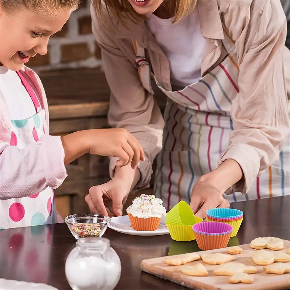 12pcs/Set Silicone Cake Mold Round Shaped DIY Cake Decorating Tools Muffin Cupcake Baking Molds Kitchen Cooking Bakeware Maker