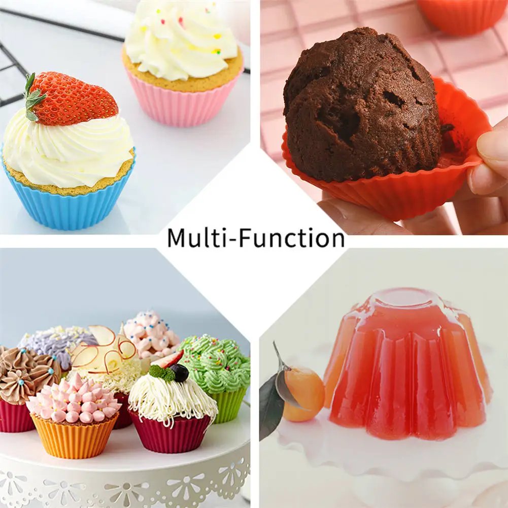 12pcs/Set Silicone Cake Mold Round Shaped DIY Cake Decorating Tools Muffin Cupcake Baking Molds Kitchen Cooking Bakeware Maker