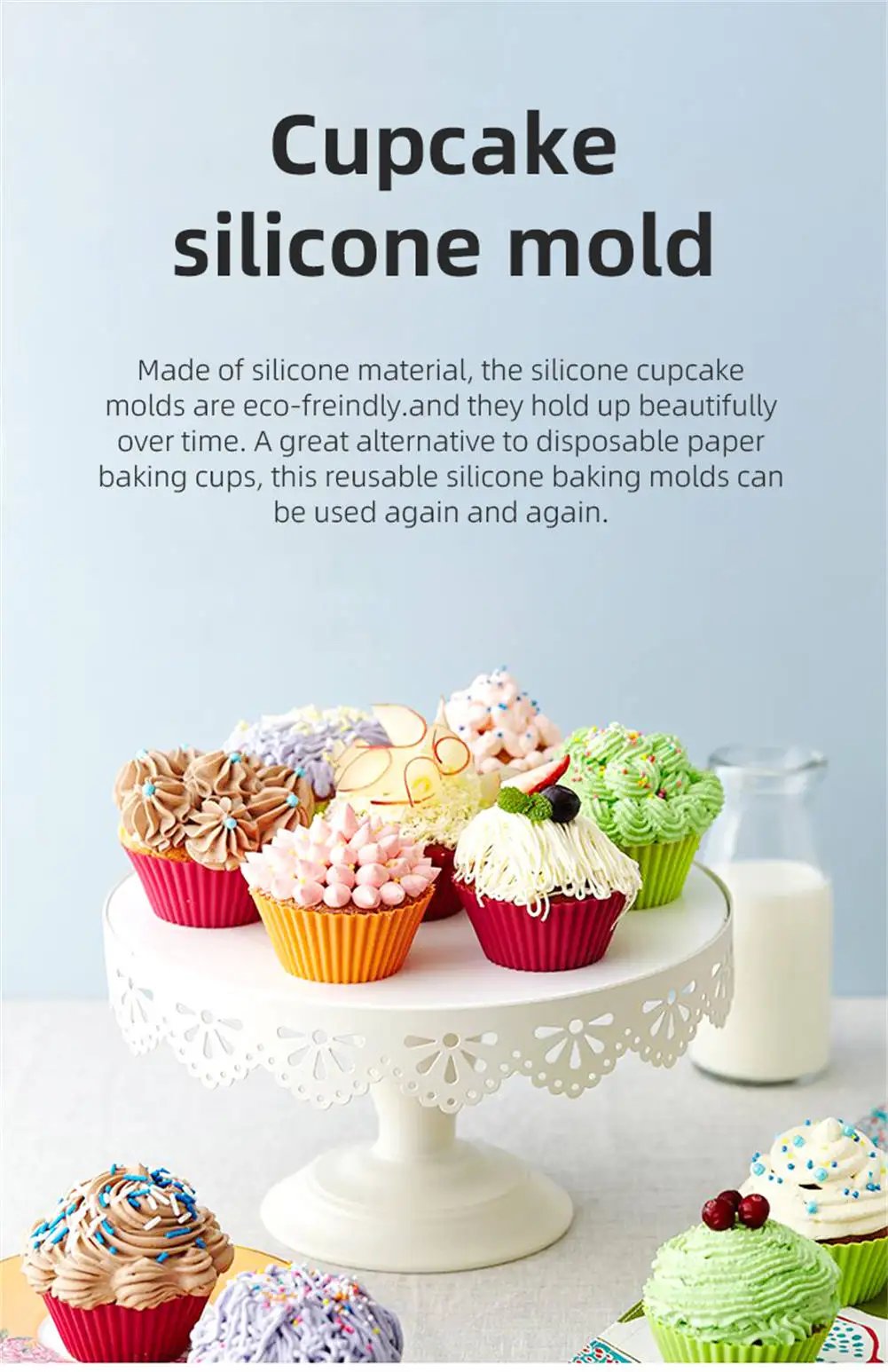 12pcs/Set Silicone Cake Mold Round Shaped DIY Cake Decorating Tools Muffin Cupcake Baking Molds Kitchen Cooking Bakeware Maker