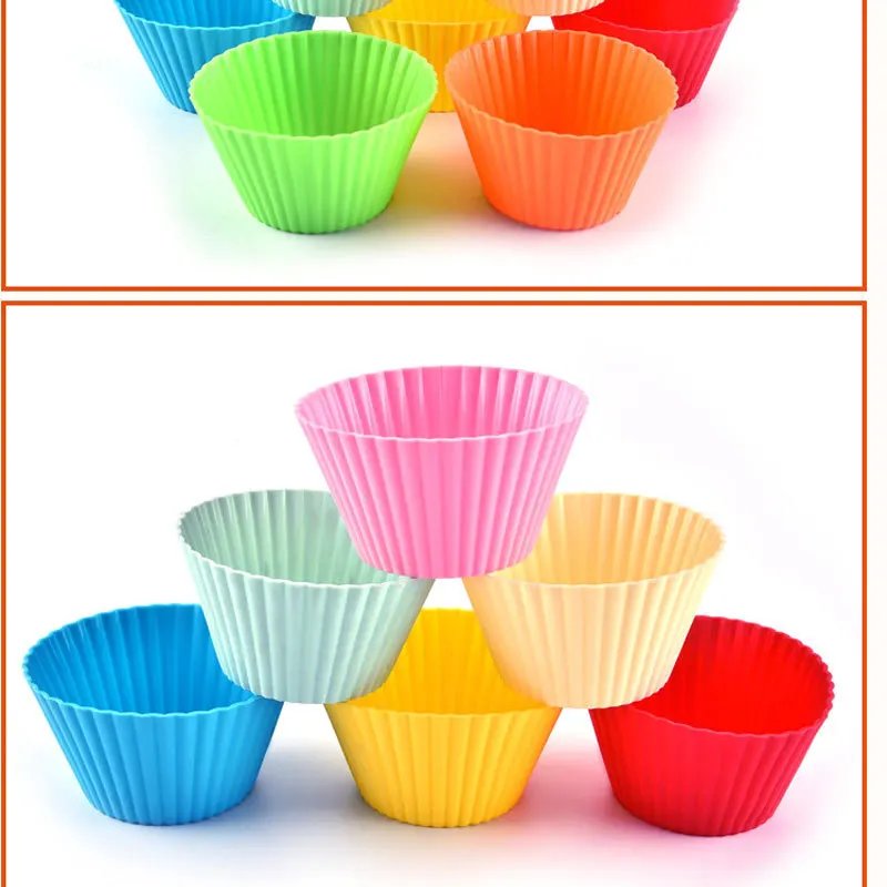 12pcs/Set Silicone Cake Mold Round Shaped DIY Cake Decorating Tools Muffin Cupcake Baking Molds Kitchen Cooking Bakeware Maker