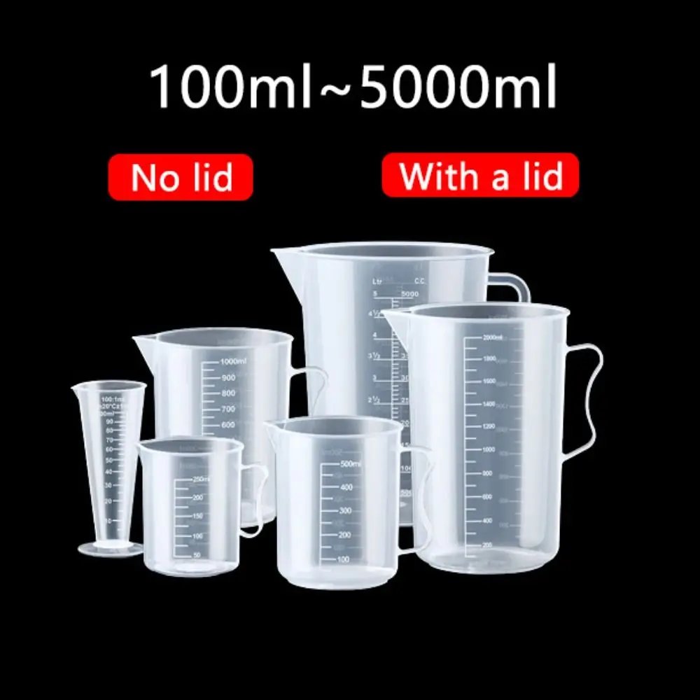 Plastic Graduated Measuring Cup Large Capacity Scale Laboratory Beaker Clear with Lid Transparent Mixing Cup Kitchen Baking