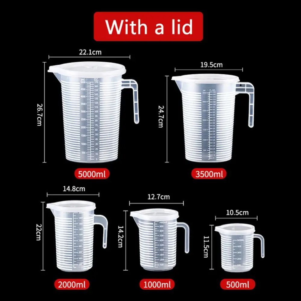 Plastic Graduated Measuring Cup Large Capacity Scale Laboratory Beaker Clear with Lid Transparent Mixing Cup Kitchen Baking
