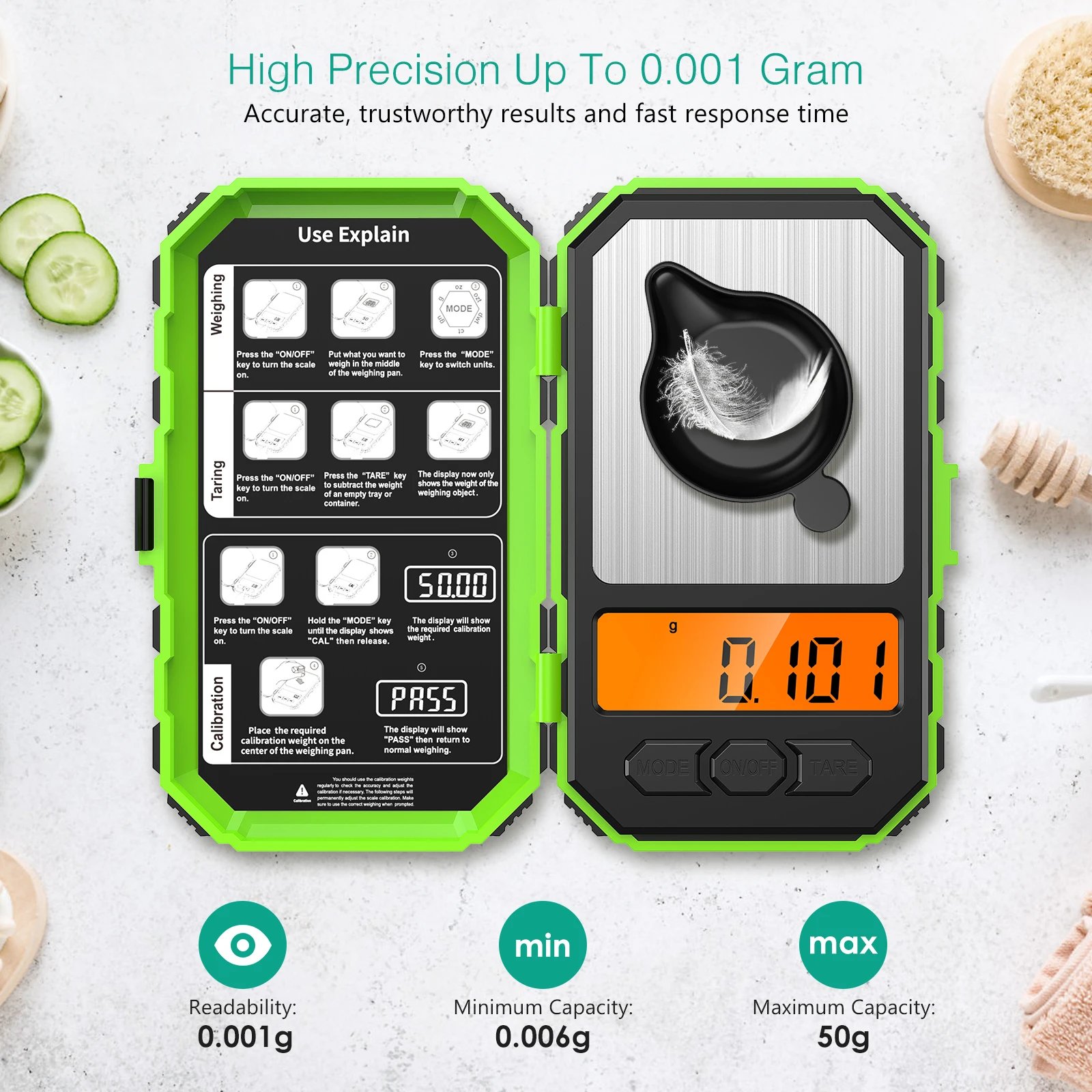 Brifit Electronic Digital Scale 0.001g/50gMini Scale Precision Professional Pocket Scale Milligram with 50g Calibration Weights