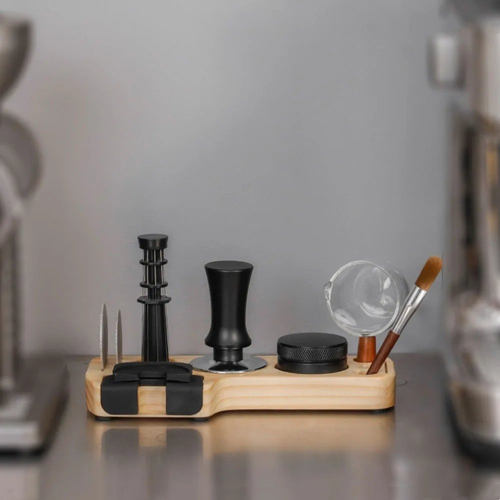 25cm Coffeeware Portafilter Tamper Stand Teaware Pine Wood Universal Portafilter Organizer Coffee Lever Tool Tamper Mat.