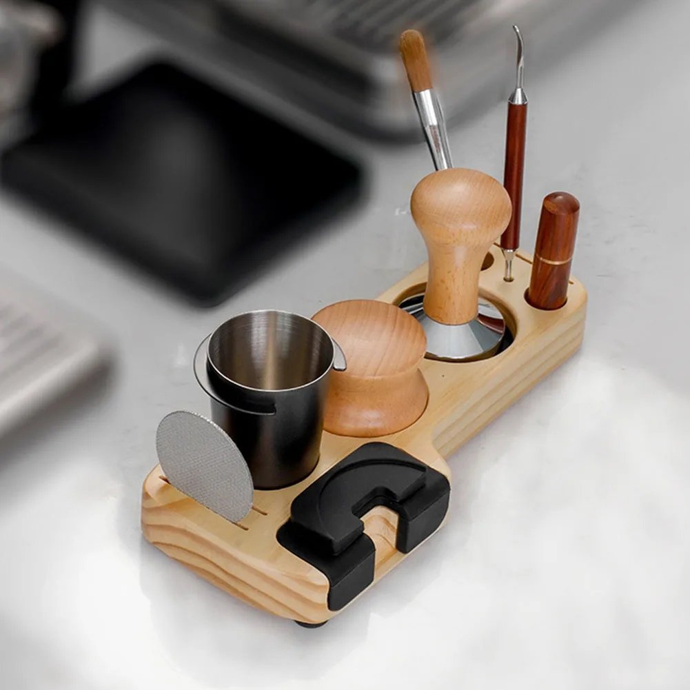 25cm Coffeeware Portafilter Tamper Stand Teaware Pine Wood Universal Portafilter Organizer Coffee Lever Tool Tamper Mat.