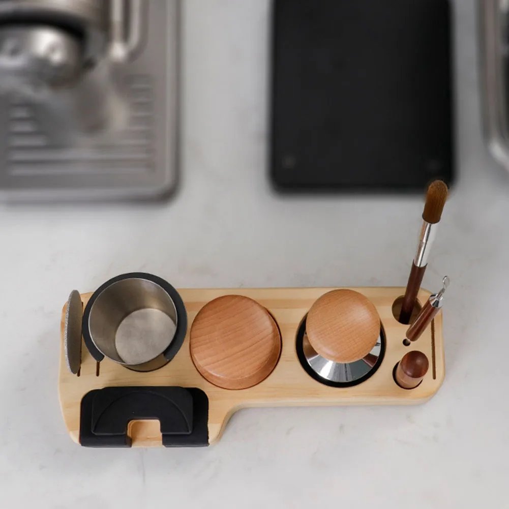 25cm Coffeeware Portafilter Tamper Stand Teaware Pine Wood Universal Portafilter Organizer Coffee Lever Tool Tamper Mat.