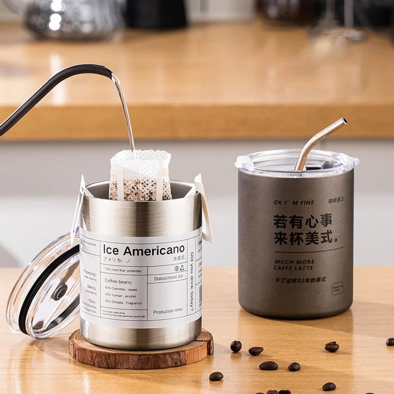 320/600ml Mug Coffee Cup With Lid Espresso Cups Aesthetic Cold Stainless Steel Pretty Coffeeware Drinkware Drink Items Straw Bar