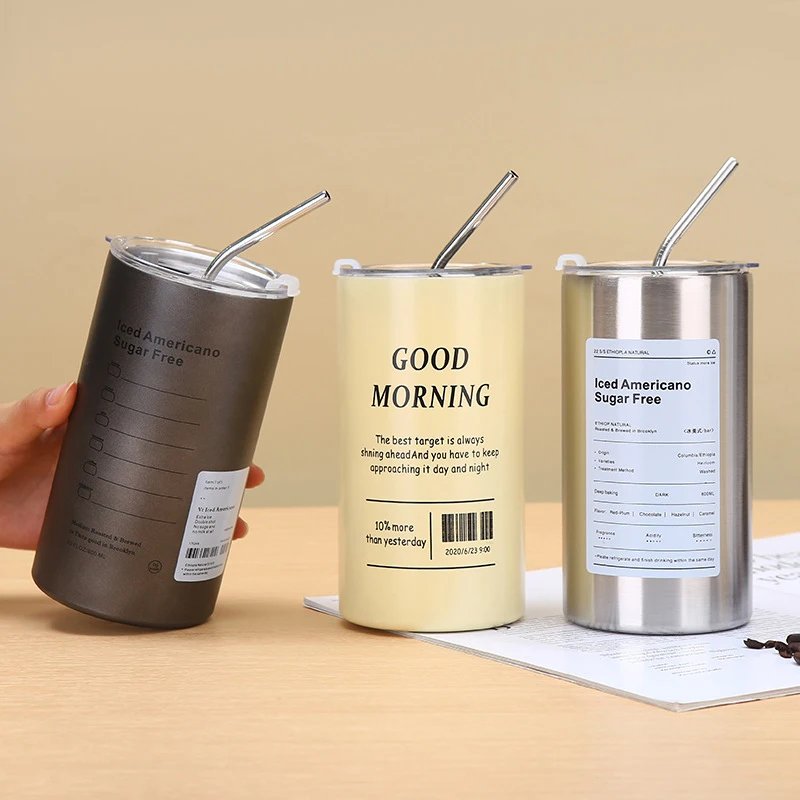 320/600ml Mug Coffee Cup With Lid Espresso Cups Aesthetic Cold Stainless Steel Pretty Coffeeware Drinkware Drink Items Straw Bar