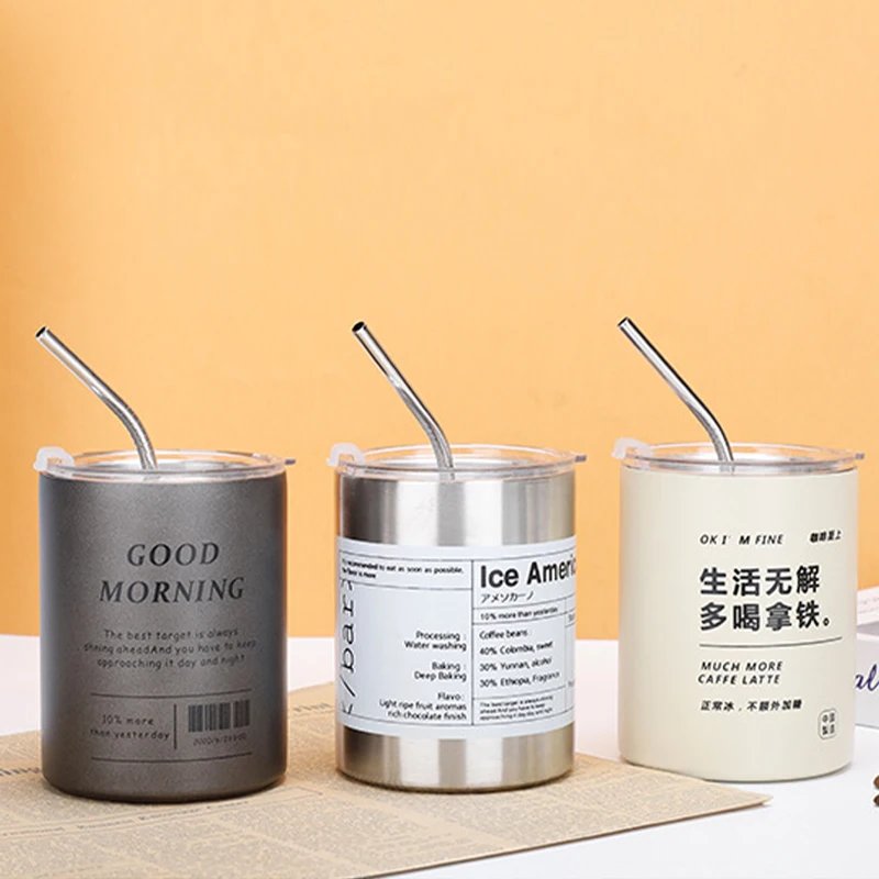 320/600ml Mug Coffee Cup With Lid Espresso Cups Aesthetic Cold Stainless Steel Pretty Coffeeware Drinkware Drink Items Straw Bar