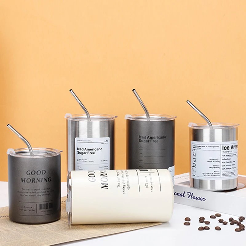 320/600ml Mug Coffee Cup With Lid Espresso Cups Aesthetic Cold Stainless Steel Pretty Coffeeware Drinkware Drink Items Straw Bar