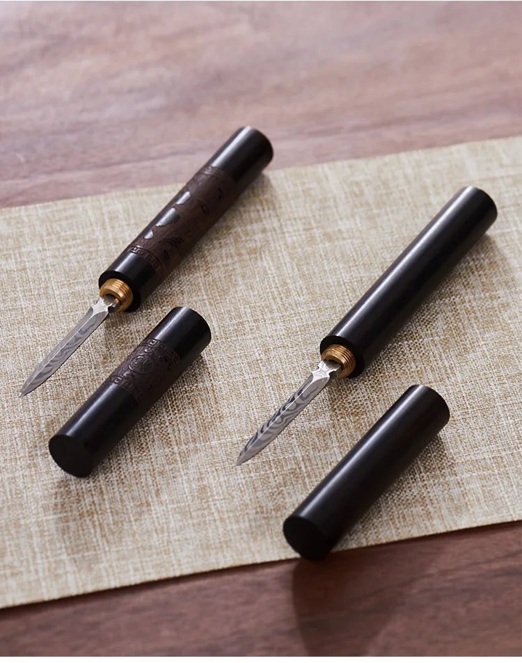 Tea Knife Needle Pick Stainless Ebony Chinese Puer Tea Needle Cutter Damascus Tea Knife Needle Pick With Wooden Handle Teaware