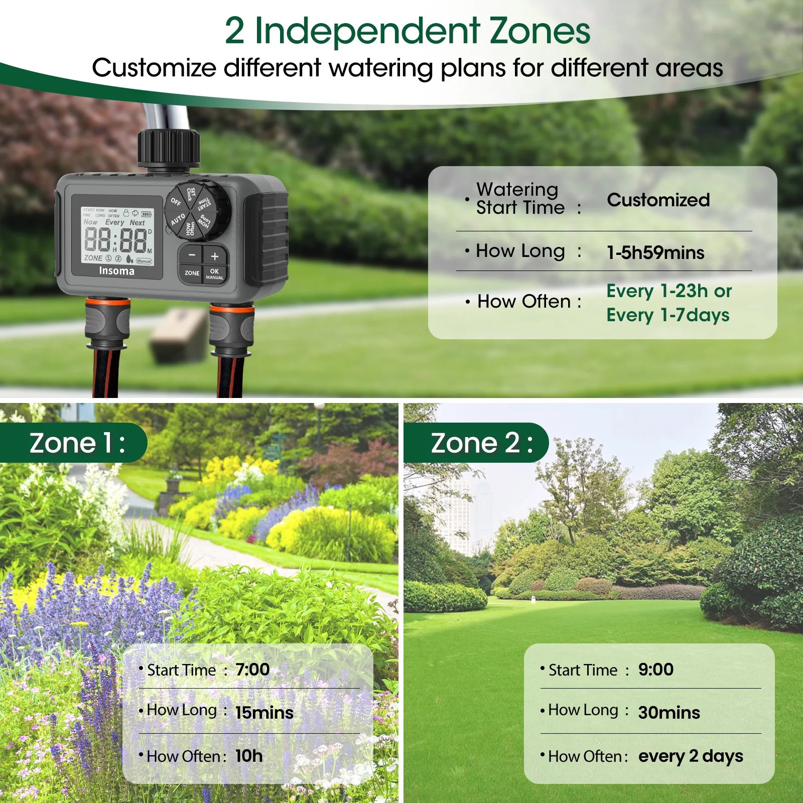 Insoma Smart Irrigation Watering System Dual Outlets Automatic Water Timer Sprinkle Faucet Hose Programmer for Garden Outdoor Insoma Smart Irrigation Watering System Dual Outlets Automatic Water Timer Sprinkle Faucet Hose Programmer for Garden Outdoor