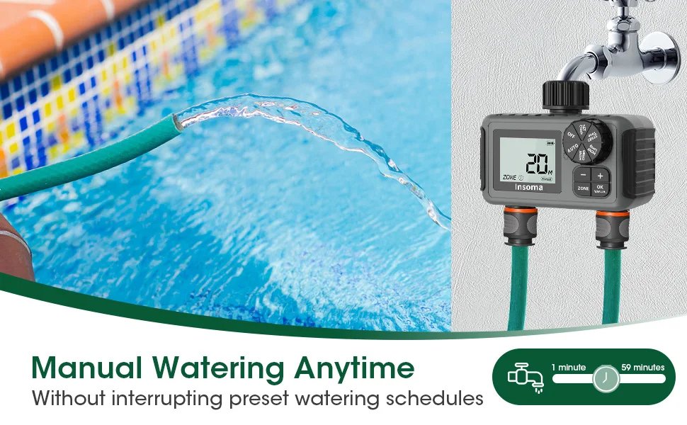 Insoma Smart Irrigation Watering System Dual Outlets Automatic Water Timer Sprinkle Faucet Hose Programmer for Garden Outdoor Insoma Smart Irrigation Watering System Dual Outlets Automatic Water Timer Sprinkle Faucet Hose Programmer for Garden Outdoor