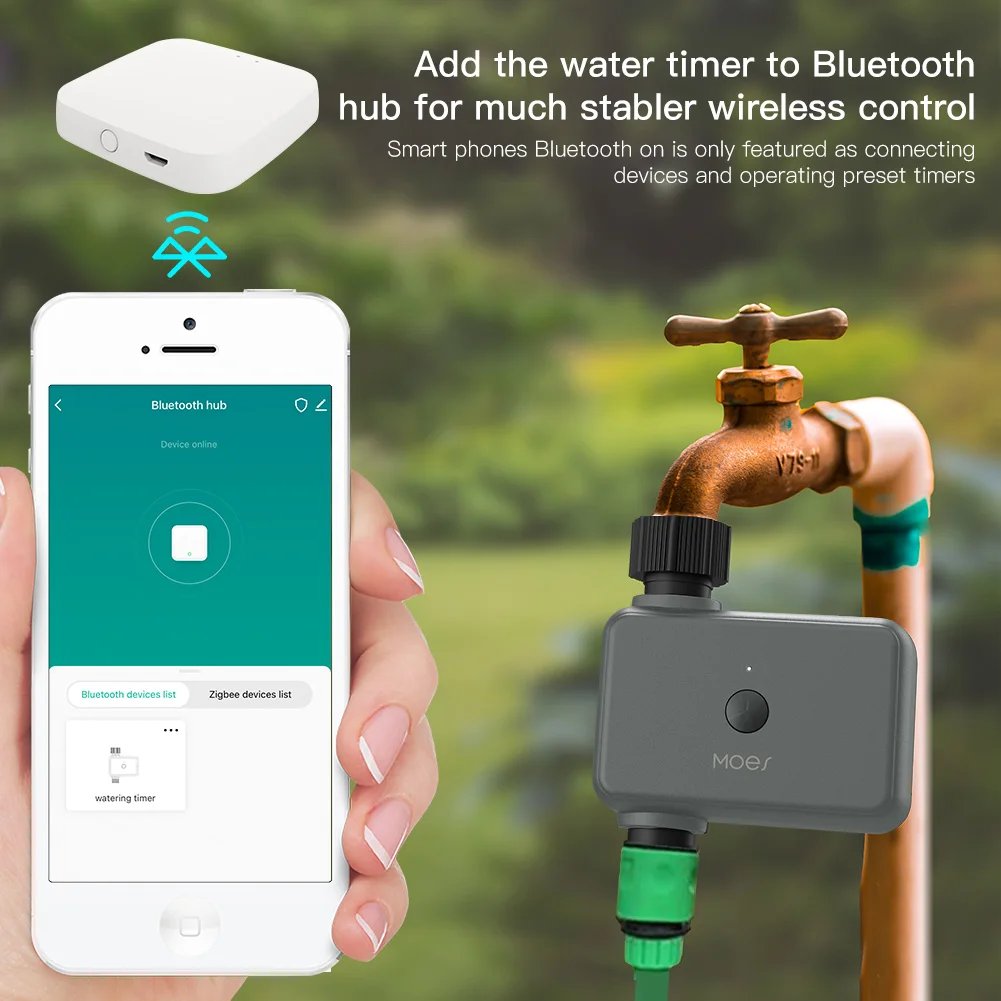MOES Smart Tuya Bluetooth Garden Water Timers Rain Delay Programmable Automatic Irrigation Timer with Hub Required