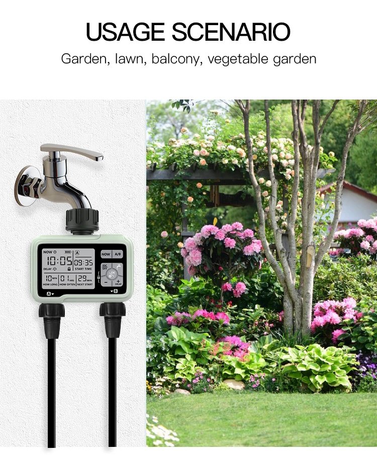 Eshico Large LCD Display 2-Outlet Household Outdoor Irrigation Water Timer Timed Automatic Garden Watering Tool