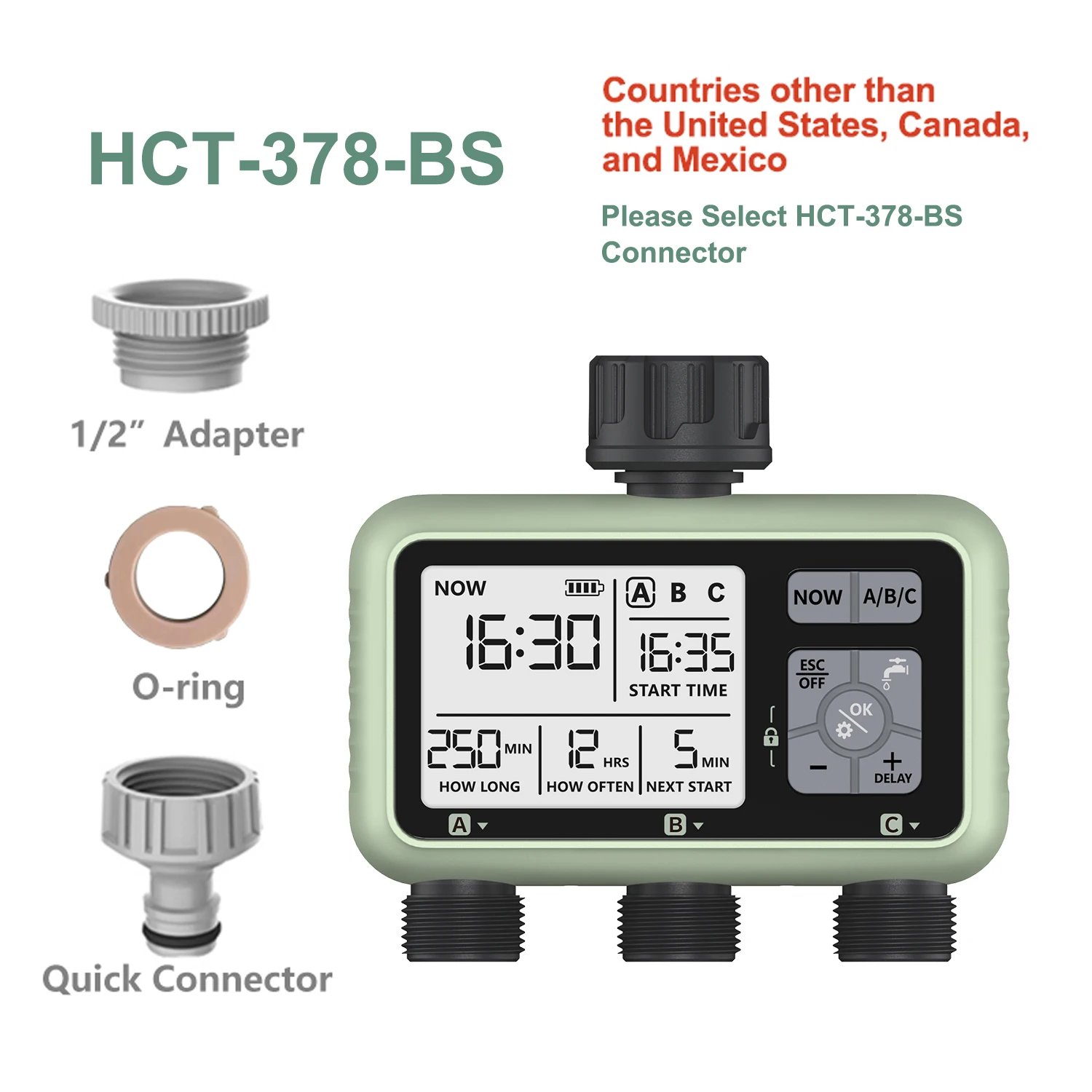 Eshico HCT-378 Newest 2024 3-Outlet Water Timer Independent Control Program Digital Garden Sprinkler