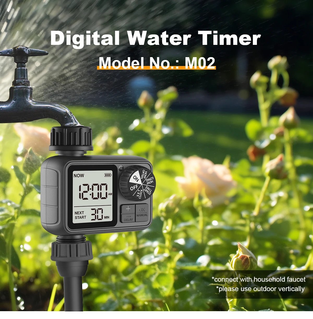 Eshico New Smart Dial & Button Water Timer M02 Automatic Timed Irrigation System Outdoor Home Garden Lawn Greenhouse Supplies
