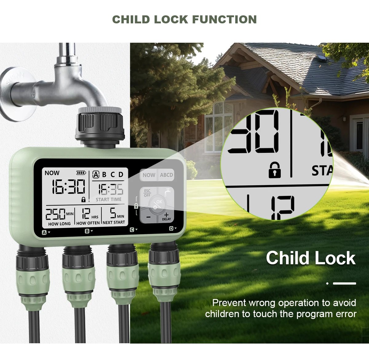 Eshico 4-Outlet Water Timers Multifunctional Sprinklers Multi Caliber Adaptation Convenient Installation Youngs Garden Tools