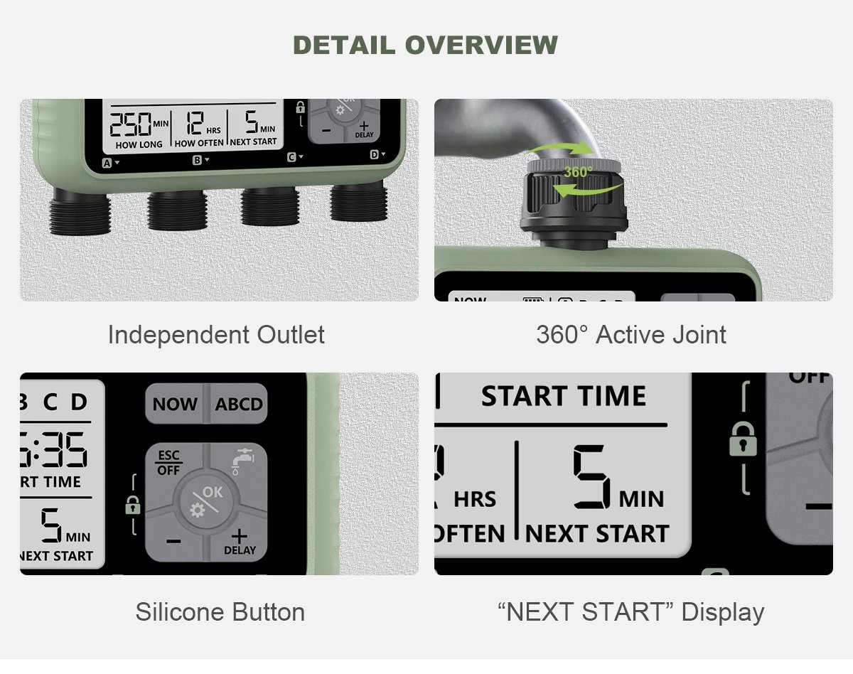 Eshico 4-Outlet Water Timers Multifunctional Sprinklers Multi Caliber Adaptation Convenient Installation Youngs Garden Tools