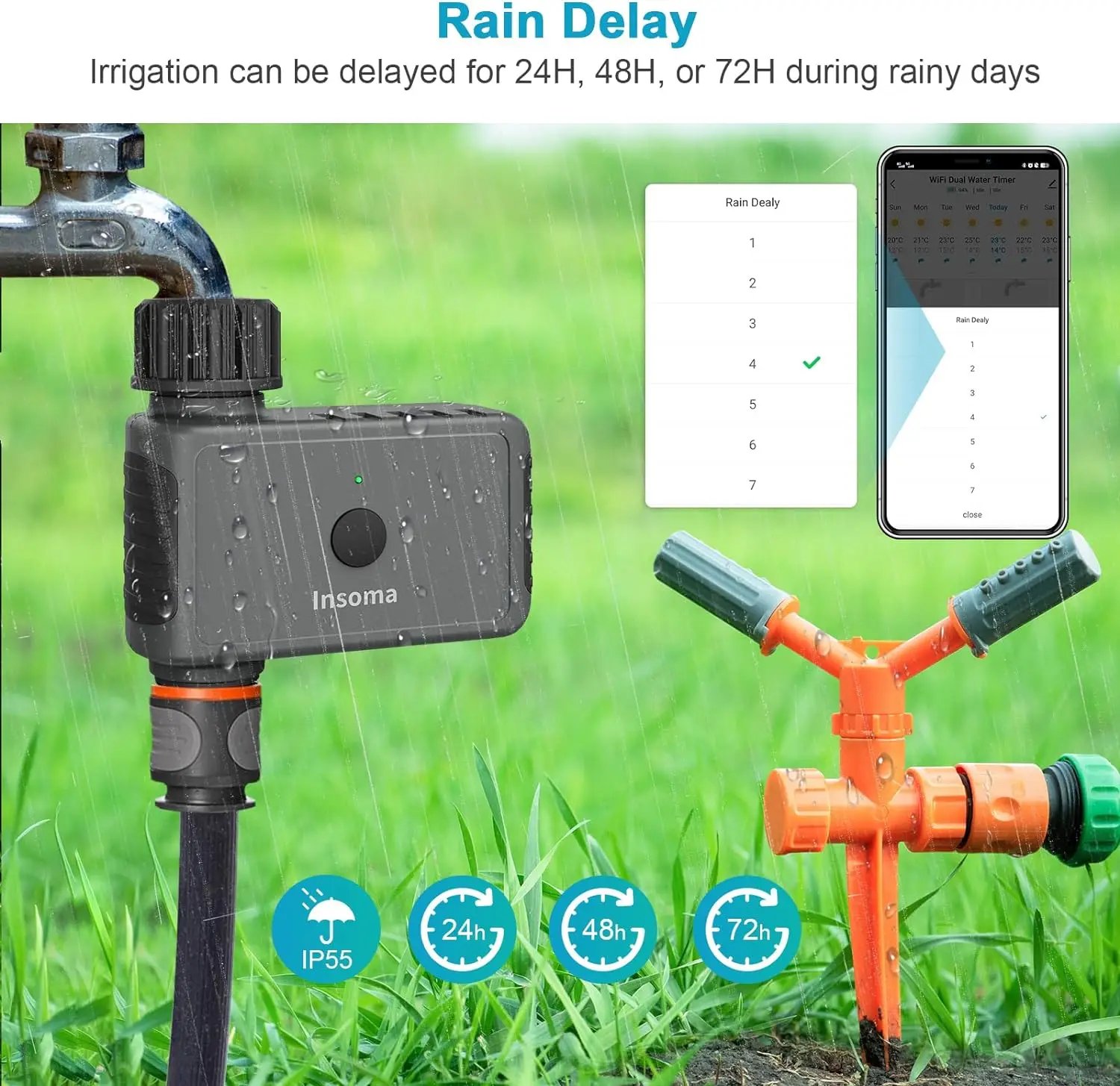 Insoma Wifi Automatic Sprinkle Timer Remote Garden Water Timer Smart Irrigation Watering System Hose Control Unit Support Alexa Insoma Wifi Automatic Sprinkle Timer Remote Garden Water Timer Smart Irrigation Watering System Hose Control Unit Support Alexa