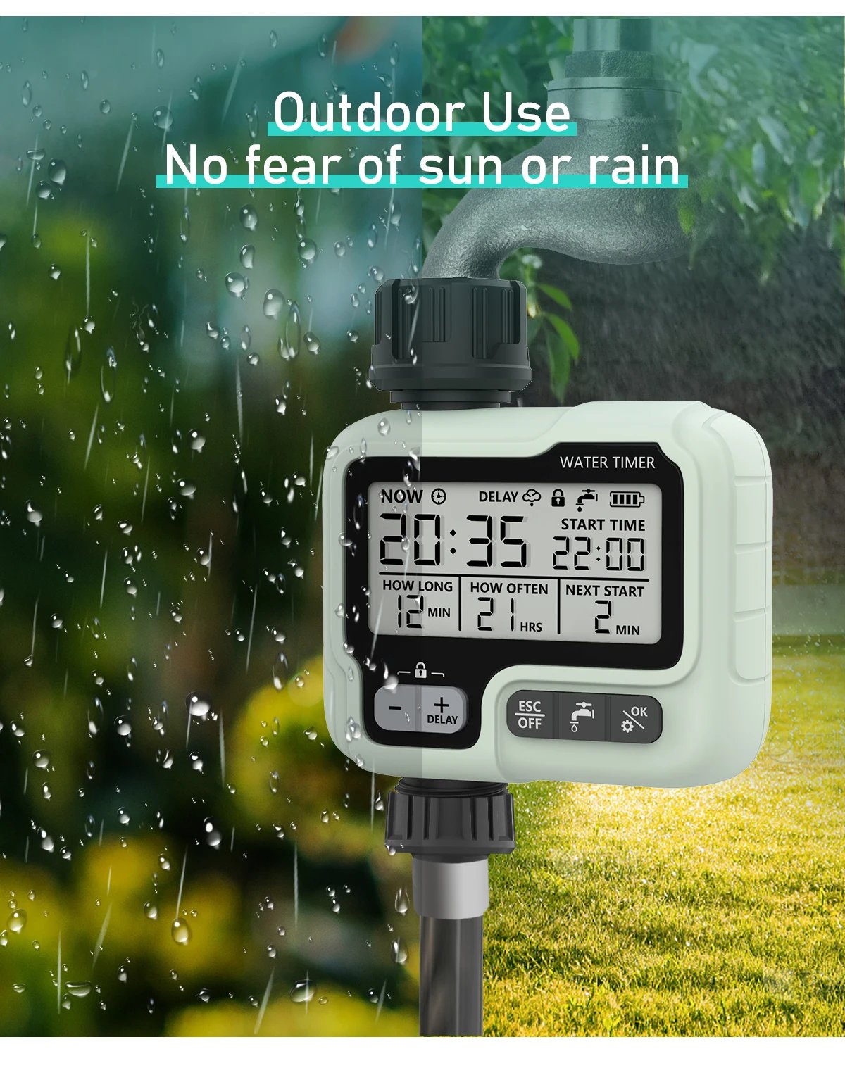 Eshico Garden Water Timer Automatic Rain Delay System Plants Lawn Greenhouse Drip Irrigation Equipment Self-watering Device