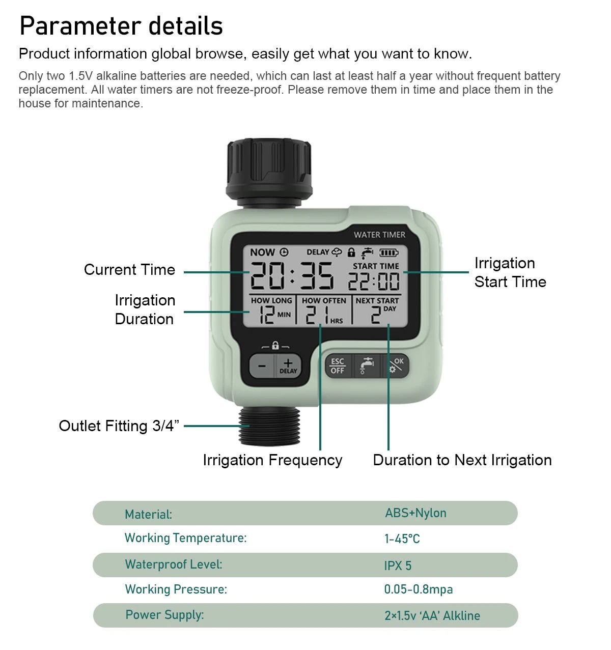 Eshico Garden Water Timer Automatic Rain Delay System Plants Lawn Greenhouse Drip Irrigation Equipment Self-watering Device