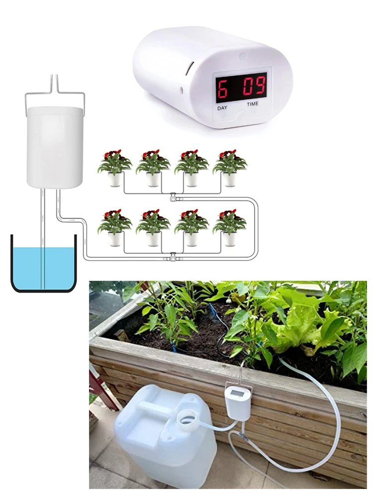 Automatic Plant Flower Watering Pump Home Sprinkler Drip Irrigation Device 2/4/8 Heads Pump Timer System Kit Garden Tool