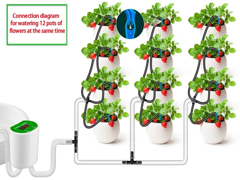An intelligent timed automatic flower waterer, potted lazy watering, drip water seepage water applicator, gardening green plant