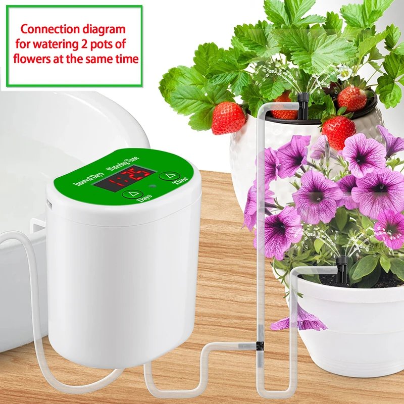An intelligent timed automatic flower waterer, potted lazy watering, drip water seepage water applicator, gardening green plant