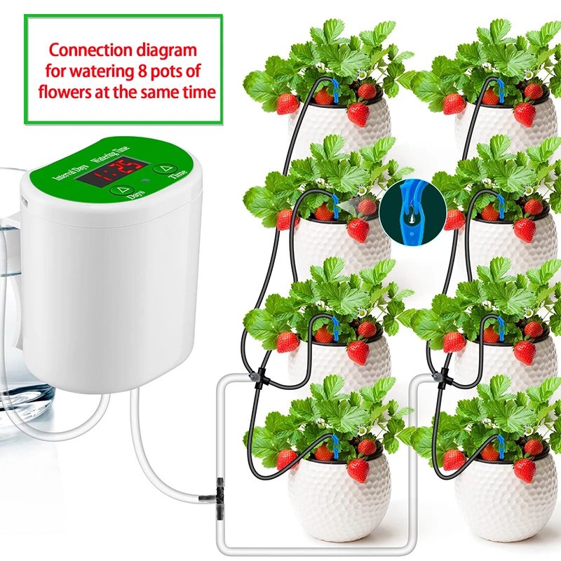 An intelligent timed automatic flower waterer, potted lazy watering, drip water seepage water applicator, gardening green plant