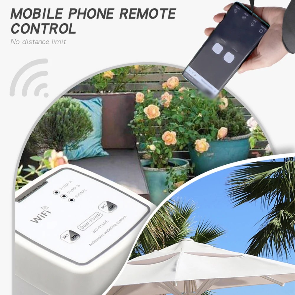WIFI Intelligent Watering Device Double Pump Timed Automatic Drip Irrigation System Remote APP Controller for Garden Terrace